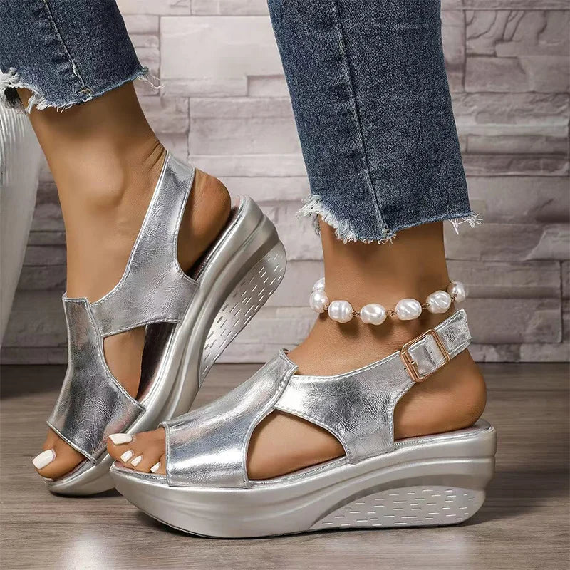 ✨👢Sandale de Damă cu Toc Pană și Barete cu Cataramă